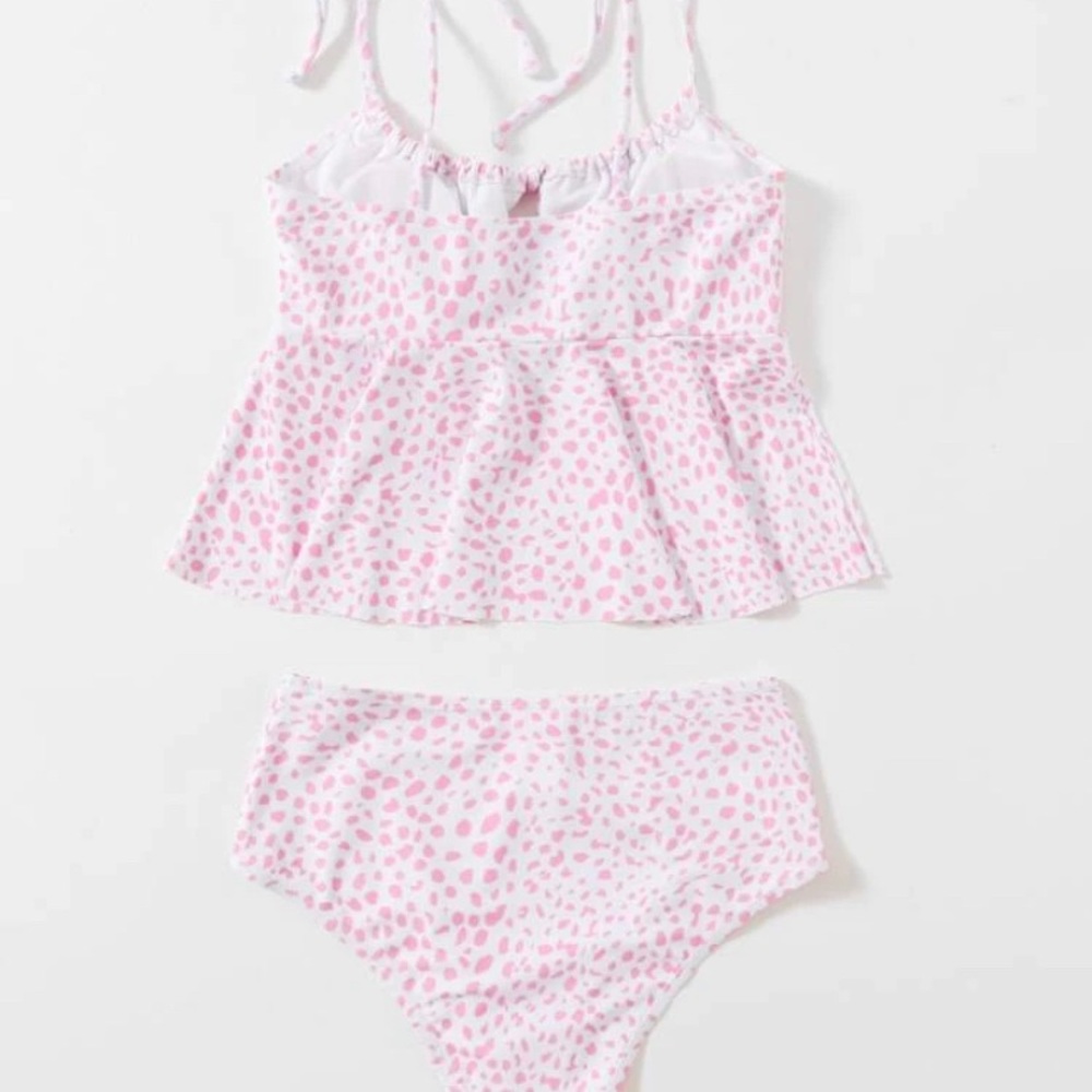 Pink and White Tankini Size Medium Top and Bottom